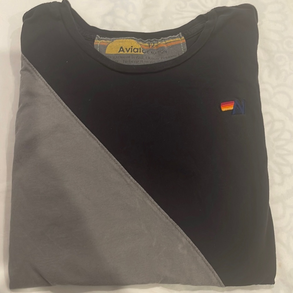 Aviator nation kids r shirt half black half grey